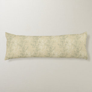 Rustic Sage Green Daisies on beige background Body Pillow