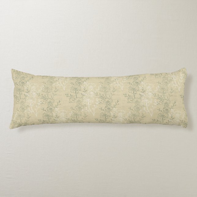  Rustic Sage Green Daisies on beige background Body Pillow (Front)