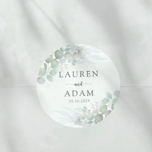 Rustic Sage Green Eucalyptus Watercolor Wedding Classic Round Sticker