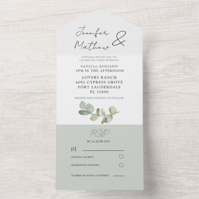  Rustic Sage Green Eucalyptus Wedding  All In One  All In One Invitation (Inside)