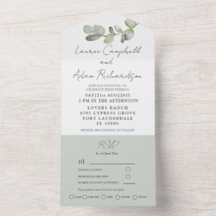 Rustic Sage Green Eucalyptus Wedding All In One Invitation