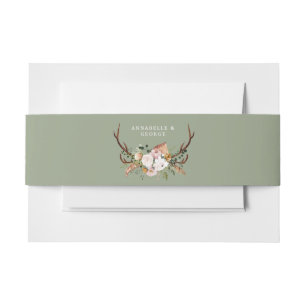 Rustic Sage Green Floral Botanical Wood Wedding Invitation Belly Band