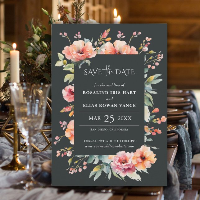 Rustic Sage Green Floral Monogram Save the Date (Rustic Sage Green Floral Monogram Save the Date)