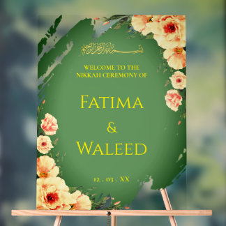 Rustic Sage Green Floral Muslim Nikah Welcome Sign