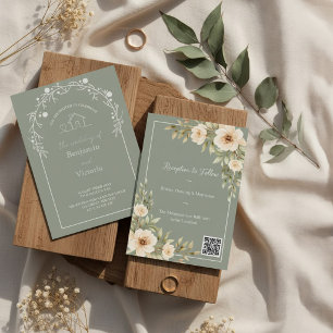 Rustic Sage Green Floral Wedding Invitation