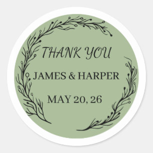 Rustic Sage Green Floral Wreath Round WeddiSticker Classic Round Sticker