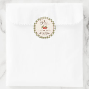 Rustic Sage Green Gingham Apple Bridal Shower Classic Round Sticker