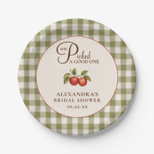 Rustic Sage Green Gingham Apple Bridal Shower Paper Plate