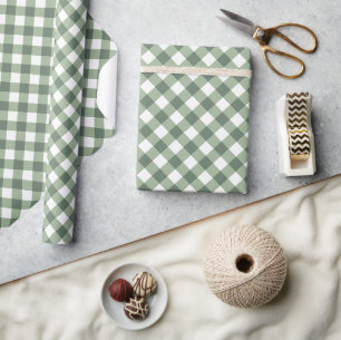 Rustic sage green gingham simple chequered holiday wrapping paper