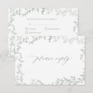 Rustic Sage Green Leafy Frame Wedding RSVP Card