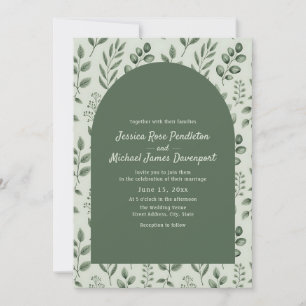 Rustic Sage Green Leaves Arch Photo Wedding Invitation