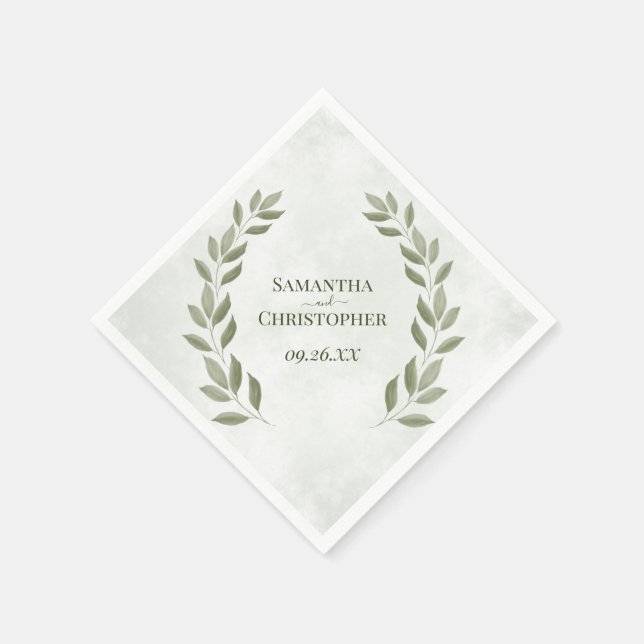 Rustic Sage Green Leaves Diagonal Wedding Napkin (Corner)