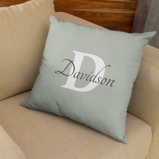Rustic Sage Green Monogram Initial Home Decor Throw Pillow (Creator Uploaded)