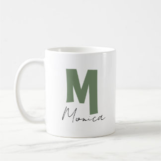 Rustic Sage Green Monogram Letter M Personalised  Coffee Mug