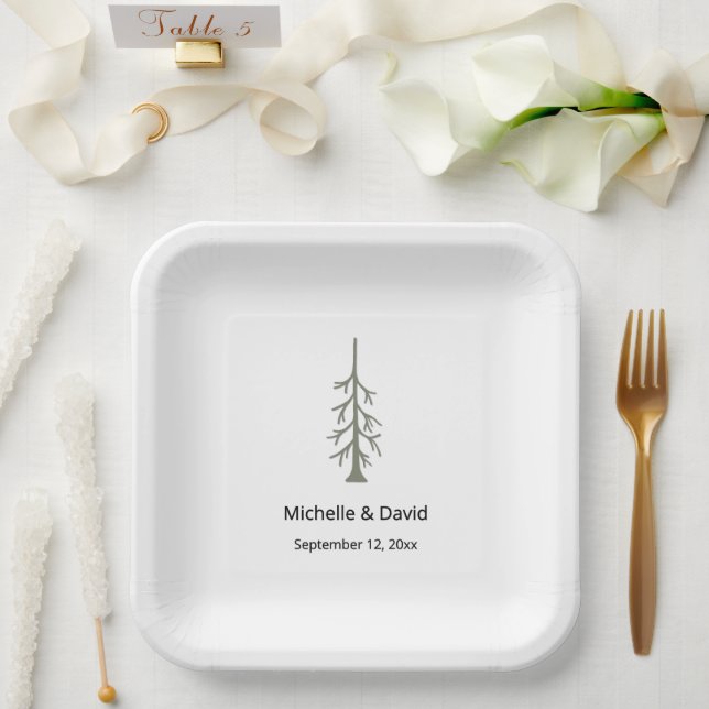 Rustic Sage Green Pine Tree Wedding Reception Paper Plate (Wedding)