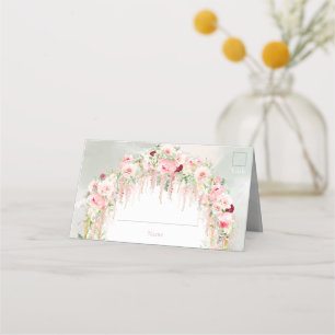 Rustic Sage Green & Pink Floral Arch Place Card