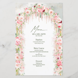 Rustic Sage Green & Pink Floral Arch Wedding Menu