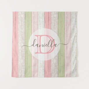 Rustic Sage Green & Pink Floral Wood Personalized Tapestry