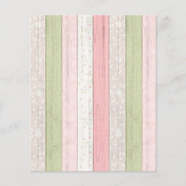 Rustic Sage Green Pink Floral Wood Scrapbook Paper (Front)