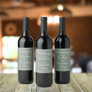 Rustic Sage Green Simple Wedding Chic Script Names Wine Label