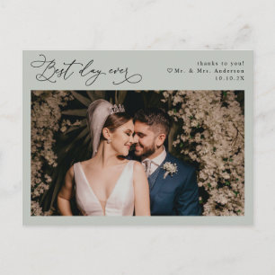 Rustic Sage Green Simple Wedding Photo Thank You Postcard