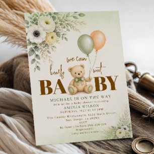 Rustic Sage Green Teddy Bear Balloons Baby Shower  Invitation