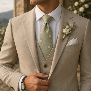 Rustic Sage Green Vintage Floral Tie
