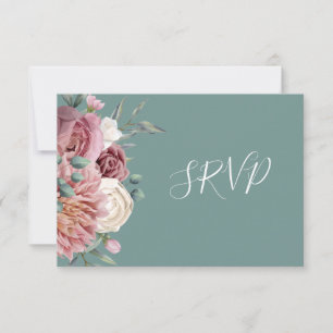 Rustic Sage Green Watercolor Flower Bouquet RSVP Card