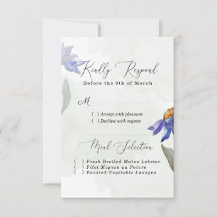Rustic Sage Green Watercolor Purple Daisy Wedding RSVP Card