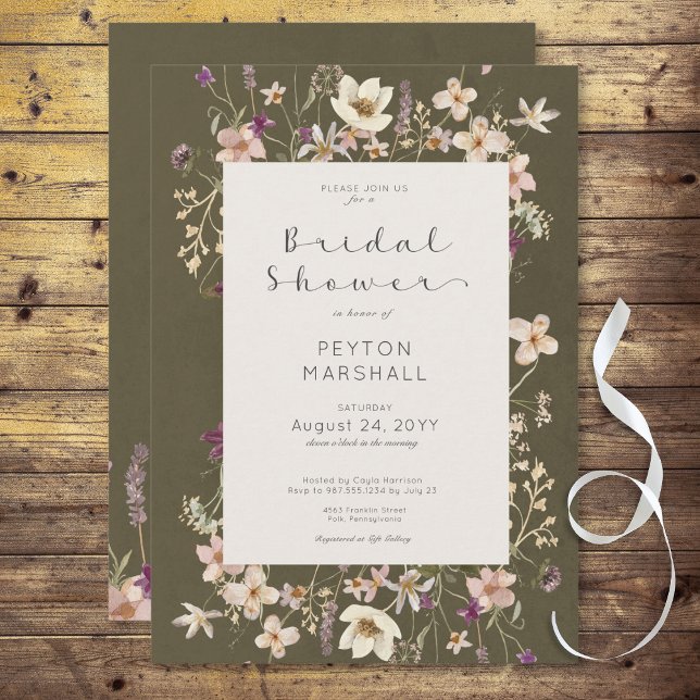 Rustic Sage Green Wildflower Frame Bridal Shower Invitation (Rustic Pink Wildflower Frame Bridal Shower Invitation)
