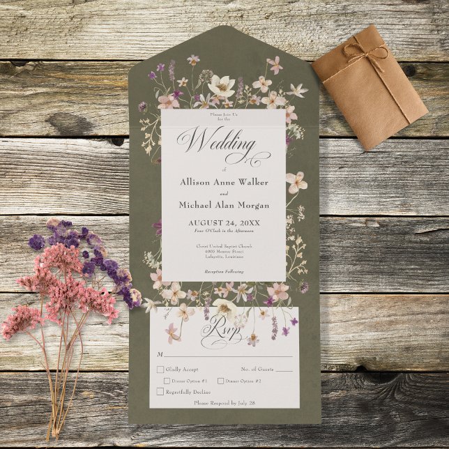 Rustic Sage Green Wildflower Frame Dinner All In One Invitation (Creator Uploaded)
