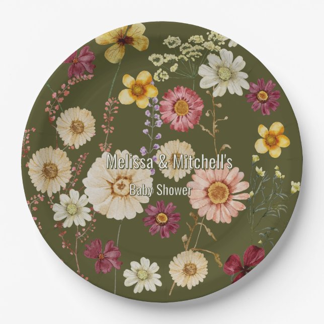 Rustic Sage Green Wildflower Paper Plate (Front)