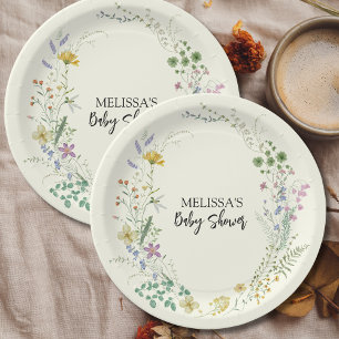 Rustic Sage Green Wildflower Paper Plate