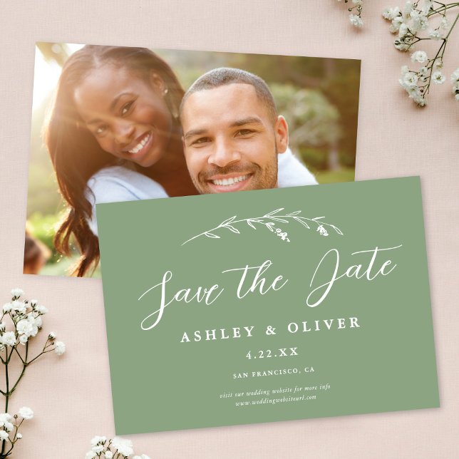 Rustic Sage Green Wildflower Photo Save The Date Invitation (Creator Uploaded)
