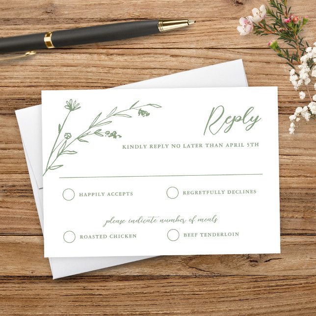 Rustic Sage Green Wildflower Wedding RSVP Card (Creator Uploaded)