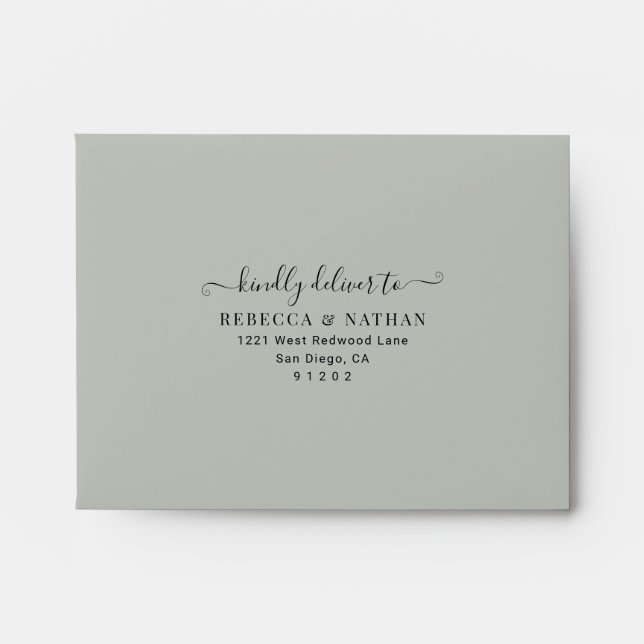 Rustic Sage Green with Return Address Wedding RSVP Envelope (Front)