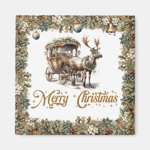 Rustic sage green wreath faux gold Reindeer Magnet