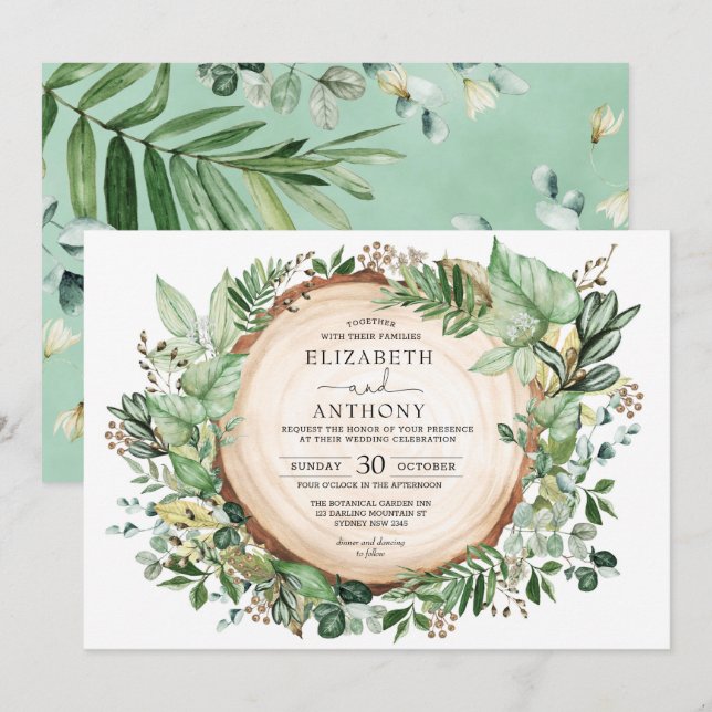 Rustic Sage Greenery Botanical Forest Wedding Invitation (Front/Back)