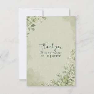 Rustic Sage Linen Wedding Botanical Thank You Card