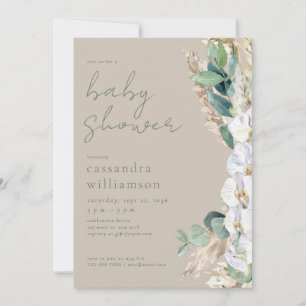 Rustic Sage Pampas Grass Boho Floral Baby Shower Invitation