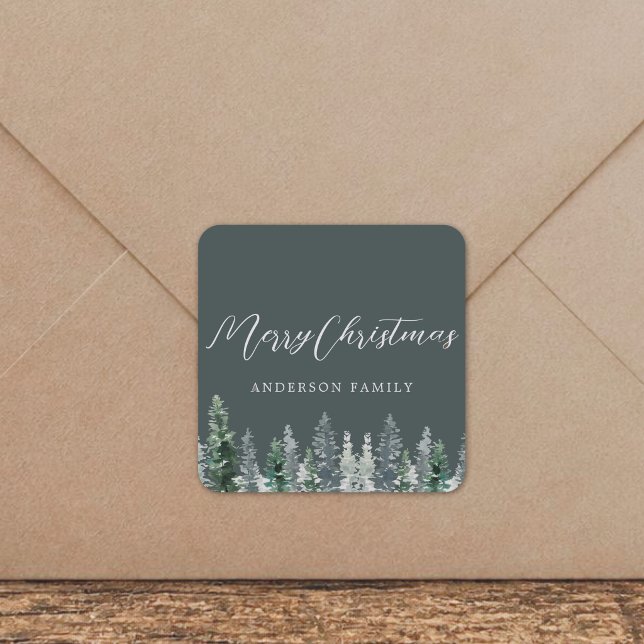 Rustic Sage Pine Forest Holiday Gift Square Sticker (Creator Uploaded)