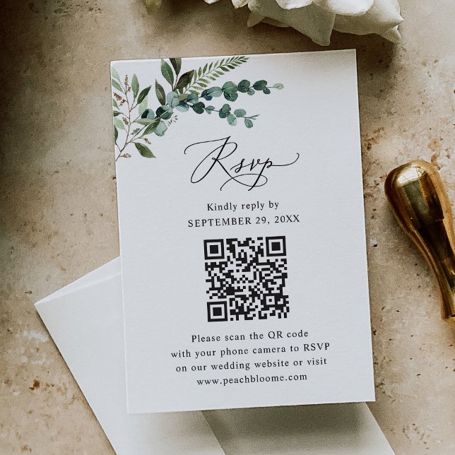 Rustic Sage QR Code Greenery Wedding  RSVP Card (Creator Uploaded)