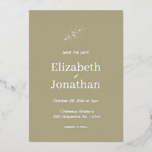 Rustic Sage simple leaf save the date silver