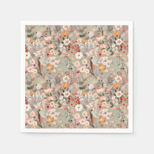 Rustic Sage Taupe Floral Boho Botanical Pattern Napkin