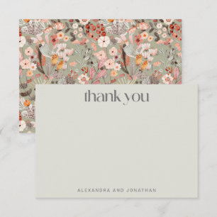 Rustic Sage Taupe Floral Boho Custom Wedding  Thank You Card