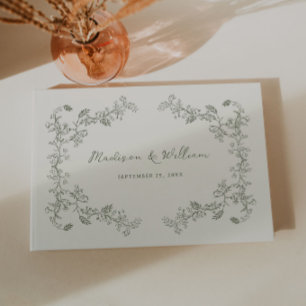 Rustic Sage Vintage Floral Frame Wedding Guest Book