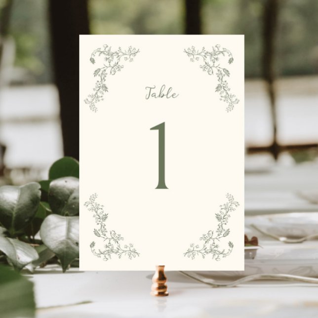 Rustic Sage Vintage Floral Frame Wedding Table Number (Creator Uploaded)