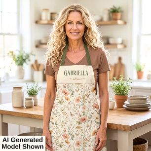 Rustic Sage Watercolor Wildflower Monogram Name Apron
