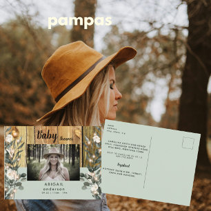 Rustic Sage White Floral Mom-to-be Photo  Invitation Postcard
