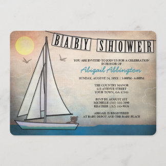 Rustic Sailboat Nautical Baby Shower Invitations